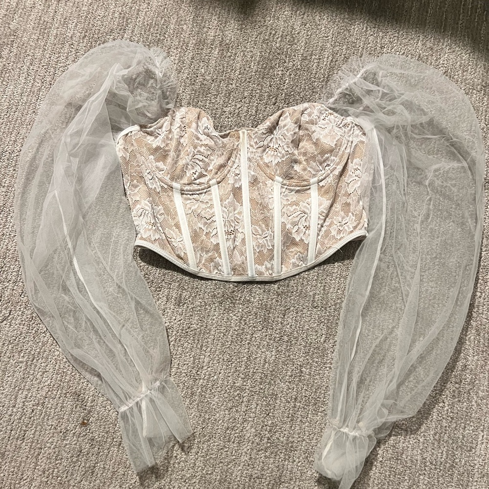 SHEIN Lace Top with Sheer White Details